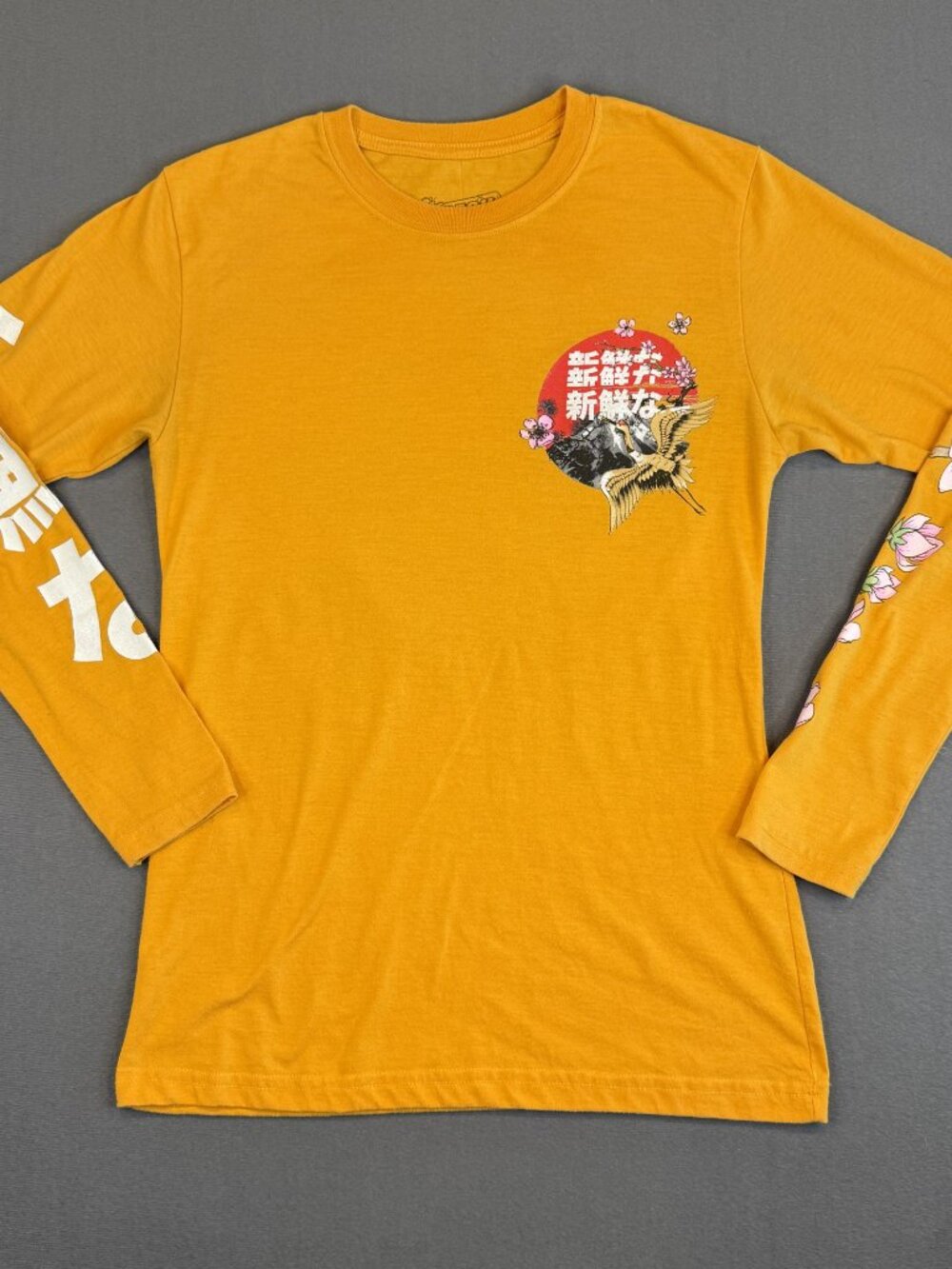 Fresh Laundry Crane Cherry Blossom Graphic Long Sleeve T-Shirt Japanese Streetwe